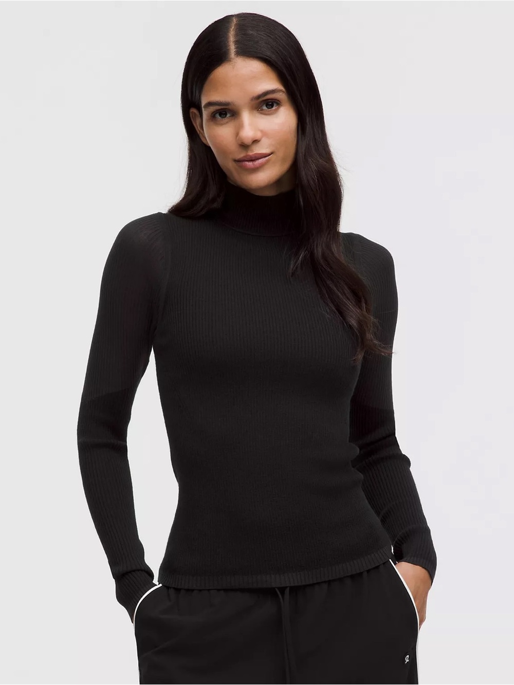 LULULEMON Women's Ribbed Merino-Blend Turtleneck Sweater - Black, Sz 14